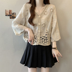 AIYITI | Fashion Lace Crochet Openwork Sweater Summer New Large Size Womens Sun Protection Top