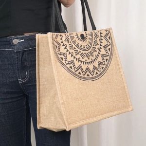 COD | Tenun Linen Tote Bag Ransel Tas Ransel Wanita Tas Belanja Ransel Wanita Kapasitas Besar