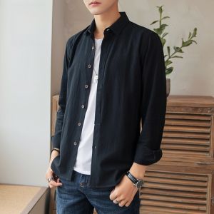 ROMON | Romon Mens Long Sleeve Shirt Casual Loose Fit Cotton Fashionable Autumn New Style Iron Free Workwear Jacket Trendy