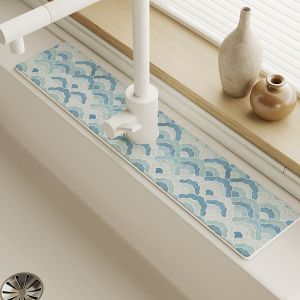 VIKAMA Wave Geometric Printed Faucet Absorbent Pad Quick Drying Sink Splash Proof Pad Retro Ethnic Kitchen Home Decoration