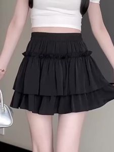 Summer Kawaii Elastic High Waist Black White Ruflles Skirt Women Fashion Slim Fit Chiffon Mini Skirts Giris Y2k All Match Faldas