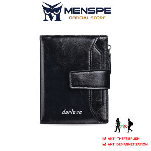 MENSPE Mens Short Wallet Anti-Theft RFID Retro PU Buckle Coin Purse Business Multi-Card Position Large Capacity Zipper Wallets Travel Purses Coins Pouch ID Credit Cards Holders