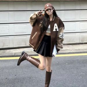 American Style Thickened Fleece Womens Jacket Loose Baseball Coat High Street Winter Outerwear Cleanfit Polyester Fiber