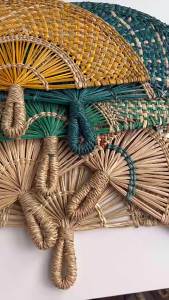 Handmade Woven Straw Fan Semicircular Summer Cooling Portable Lightweight Hand Fan Decorative Boho Wall Hanging Home Decor Gift