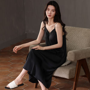 MiiOW | Váy ngủ lụa băng mùa hè cho nữ Áo vest dây mỏng có đệm ngực Váy ngủ mặc ở nhà có thể mặc ngoài trời Quần áo mặc nhà đơn giản mùa hè