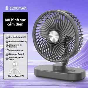 Quạt Để Bàn Sạc USB Type-C Tích Hợp Màn Hình LED 5 Tốc Độ Điều Chỉnh Gắn Tường 360 Độ ° Quạt Di Động Xoay Được Dùng Cho Nhà Và Văn Phòng