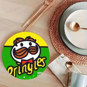 Classic Snack LOGO P-Pringles Coasters Suitable for daily family gathering decoration kitchen anti-slip wooden coasters
