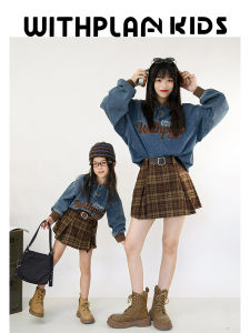 Street Style Mommy Daughter Matching Outfits Long Sleeve Polo Collar Denim Shirt Vintage American Autumn Wear for Children