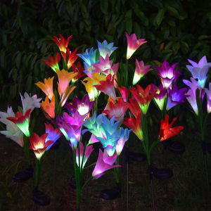 7-Color Changing Led Lily Lawn Lamps Outdoor Solar Lights for Garden and Vegetable Patch Christmas Decorations Waterproof