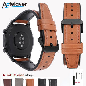 Aotelayer Quick Release 20mm 22mm 24mm TPU+Genuine Leather Watchband Flat Interface Universal Strap With Square Steel Buckle For HUAWEI GT For Galaxy Watch 3/4/5 For Gear S2 S3 S4