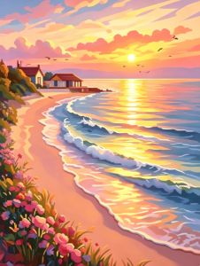 Kayou | Painting By Number Sunset Beach Cottage Scenery Digital Painting Handmade Adult Beginner Gift Wall Decoration Unique Gift