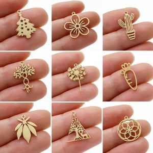 5Pcs Plant Stainless Steel Charms Fashion Metal Tree of Life Charm Datura Flower Pendants for DIY Jewelry Makings Handmade Craft