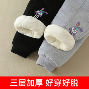 Quần Dài Cotton Dày Lót Lông Cừu Cho Bé Gái Mùa Đông Quần Dài Cotton Ba Lớp Cho Trẻ Em Ngoài Trời Quần Dài Ấm Áp Cho Bé Gái