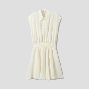 Summer Turn-down Collar Covered Sleeves Silk Dress