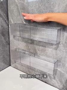 Bathroom Rack Transparent Shelf Toilet Wall Mounting Storage Shelves No Hack Nail Adhesive Washroom Toilet