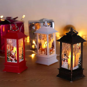 Christmas Flame Light Hanging Lantern Snowman Night Light Home Decor Desktop Lamp Vintage Creative Portable