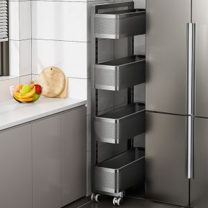 Adjustable Width Snack Cart Refrigerator Side Storage No Installation Required Mobile Multi-layer Organizer Narrow Design