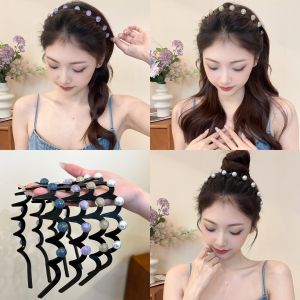 Wave High Skull Top Headband Female New Arrival Face Wash Not Stuck Fluffy Texture Vent Comb Non Slip Fancy Pearl Headband