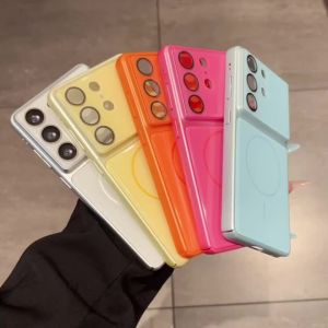 Luxury For Magsafe Crystal Glossy Phone Case For Samsung S25 S26 Plus S24 FE S23 Ultra Wireless Charge Solid Color Plated Cover