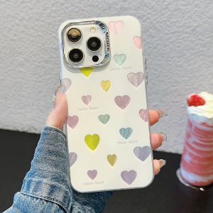 Colorful Heart Shaped Phone Case for  15Promax 14New 13Small 12Cute INS 11Electroplating IMD Plush Protection plus AntiFall
