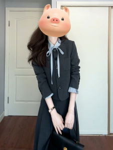 QINWEIYU | Bộ Áo Blazer Nữ Màu Xám Chất Lượng Cao