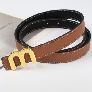 The new double-sided use of smooth buckle high-quality 2.3cm leather belt fashion trend versatile decorative cowhide thin trouse