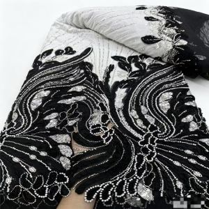 African Luxury Beaded Velvet Lace Fabric Nigerian High Quality Tulle Sequins for Bridal Wedding Dress Fabric