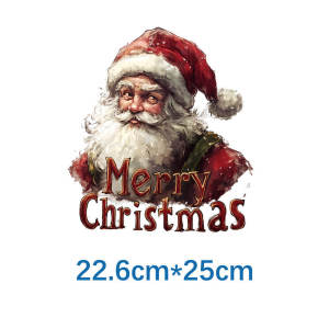 2pcs 25cm Merry Christmas Santa Claus Iron on Heat Transfer Stickers for Kids Clothes T-shirt Iron-On Transfers Vinyl Appliques