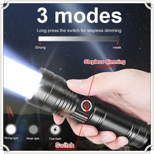 500W High Power LED Flashlight Type-C USB Rechargeable Tactical Torch 2500M Long Range Ultra Powerful Flashlight Camping Lantern