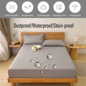 Safe Waterproof Mattress Protector Soft Comfortable Breathable Solid Color Bedding Mattress Cover Fitted Machine Washable