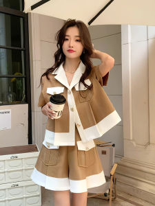 Loose High Waist Short Sleeve Shirt Womens Fashion Set Summer New Style Slimming Half Skirt Two-Piece Set Cotton Material