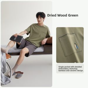 yuenei | Mens Summer Lightweight Short Sleeve Sleepwear Cotton Home Clothes Thin Model Round Neck Two-Piece Set Casual Comfortable Pijama