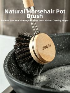 DINGQING | Natural Horse Hair Kitchen Brush Non-scratch