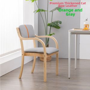 Nursing Home Dining Chair Cat Scratch Leather Solid Wood with Armrest Backrest Restaurant Elderly Chair Home New Nordic Luxury Chair
