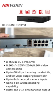 HIKVISION DS-7108NI-Q1/8P/M NVR HIKVISION 8 CHANNEL PoE / NVR HIKVISION 8 CHANNEL POE