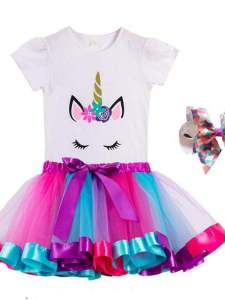 Colorful TUTU Dance Skirt Childrens Performance Outfit Rainbow Halveskirt Princess Set Summer A-Line Skirt Nylon Fabric
