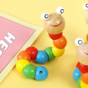 MallMainan-M331 Mainan Edukasi Anak Ulat Kayu Lucu Warna Warni / Mini Wooden Caterpillar / Mini Worm Colorful Wooden Toys / Mainan Kayu Anak