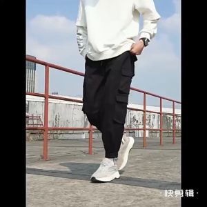 กางเกงคาร์โก้ขายาว ผ้าฝ้ายใส่สบาย ทรงหลวมมีหลายกระเป๋า ยกเลิกวันสบาย สะท้อนความหมายและใส่กับโฆษณา