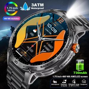 LIGE 1.75 Full Touch AMOLED Screen Smart Watch Men Blood Oxygen Measure 110 + Sport Mode Waterproof Watch Bluetooth Call 730 mAh Larger Battery Smart Watch For Men Android IOS