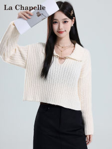 La Chapelle | White Peter Pan Collar Knit Sweater for Women Autumn Winter New Style