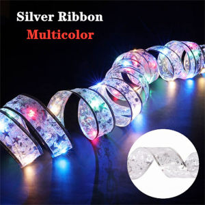 Ribbon Christmas LED Lights Christmas Tree Ornaments for Home DIY Bows Light String New Year Wedding Venue Decoration