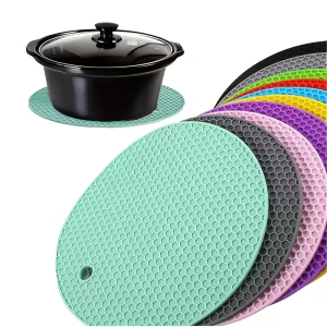 4 Round Kitchen Trivets Reusable Heatproof Mat for Table Protection Under Hot Cookware & Dishes