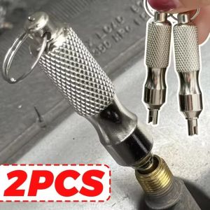 2 cái phổ sửa chữa lốp tuốc nơ vít thép không gỉ chống gỉ van lốp công cụ tháo lõi công cụ với Móc Chìa Khóa Lốp Van cờ lê