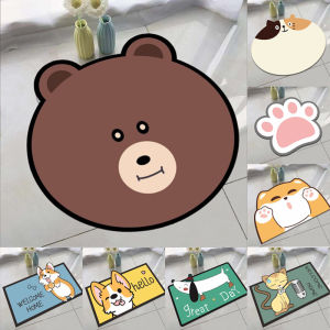 Kawaii Cartoon Door Mat Cat Bathroom Bath Mat Washable Anti-slip Bathtube Side Foot Pad Super Absorbent Quick Dry Rugs