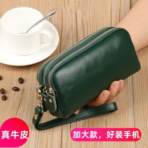 New 2025 Genuine Leather Handbag Women Large Capacity Soft Leather Wallet Three-layer Zipper Can Place Mobile Phone Coin Purse Versatile