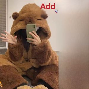 Thickened Coral Fleece Padded Duck Lyrca Sleepwear Long Sleeve Hooded Cartoon Print Bathrobe for Women Autumn Winter Home Clothes