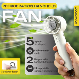 Portable Handheld Fan 5 Speeds 2000mAh Battery Ice Cooling Quiet Strong Ultra Thin USB Fan for Travel Outdoor Shopping