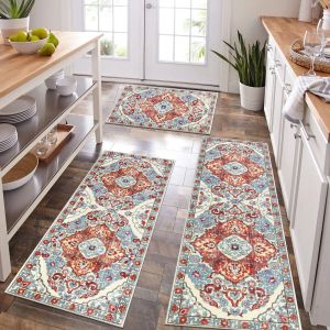 VIKAMA 1/3pcs Bohemian Kitchen Rug Machine Washable Non-Slip Floor Mat Laundry Room Hallway Runner Home Decoration