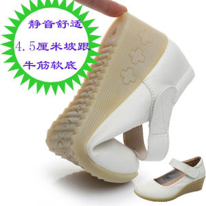 White Nurses Shoes Womens Soft Bottom Comfortable Wedge Shoes Tendon Bottom Mid Heel Authentic Leather Womens Shoes Square Dance Dancing Shoes
