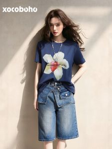 xocoboho | Summer Stylish Age-Reducing Petite Blue Short Sleeve T-Shirt Jeans Set